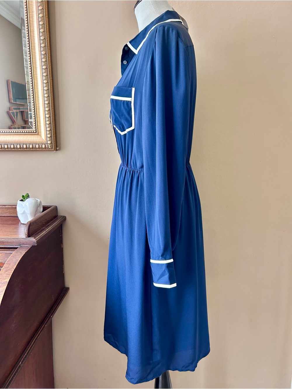 J Crew A-line Silk Shirt-Dress Navy Blue Size 14 NWT - Picture 6 of 11